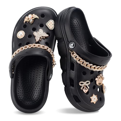 Garden Clogs for Women and Men with Bling Chain and Charms,Slip On Water Shoes with Arch Support Quick-Dry Casual Sandals Comfortable Slippers