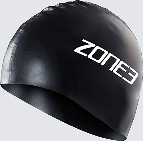 ZONE3 Mens and Womens Silicone Swim Cap - 48g (Black) For Open Water and Pool Swimming