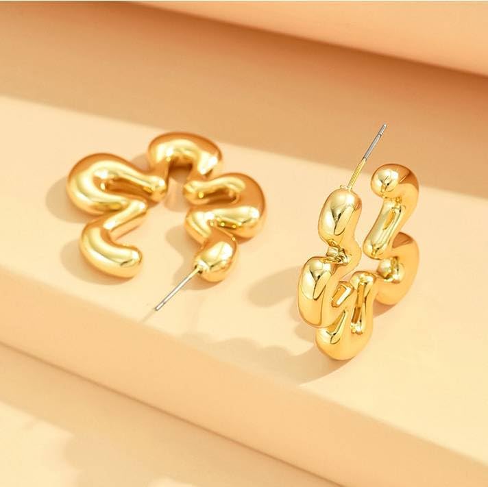 Modern Abstract Gold Hoop Drop Earrings – 18K Gold Plated, Chunky Wavy Statement Jewelry for Women – Trendy Geometric Jewelry - Image 4