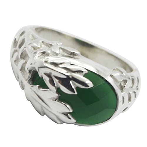 Image of 55Carat Genuine Green Onyx Ring Antique Sterling Silver Bezel Setting Jewelry Size 4,5,6,7,8,9,10,11,12