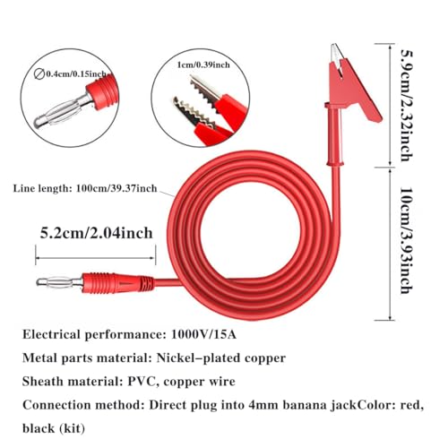 Image of Multimeter Leads, Alligator Clips with Wires Insulated, 4 Pcs Yellow & Black Multimeter Probes & Black and Red Alligator Clips Electrical for Test Extension, Multimeter Accessories, Crafts