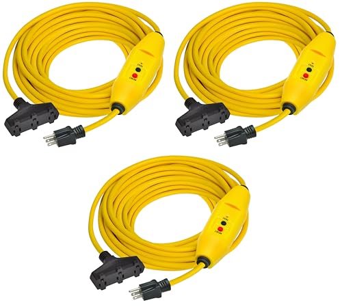 Electriduct GFCI Power Extension Cord 3 Outlets UL Outdoor Waterproof 15 Amp 12 Gauge Auto Reset GFI Adapter - 50FT Cord (3 Pack)