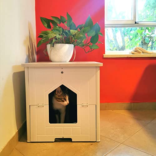 Palram CATSHIRE Cat Litter Box Enclosure Furniture, Hidden Litter Box for Indoor Cats, Enclosed Cat Box Cabinet, Pet House, Side Table, Nightstand, with Magnetic Door Latch, Easy to Clean, White - Thumbnail 7