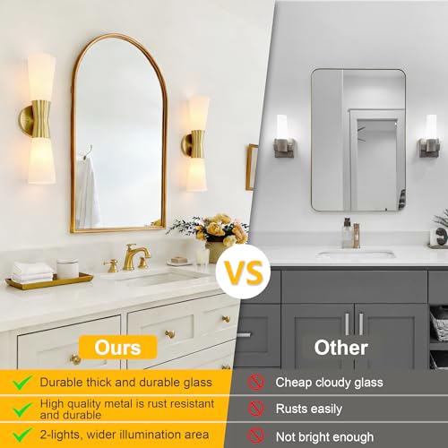 Image of Bathroom Wall Sconce, Modern Indoor Vanity Light Fixtures, Up Down Lighting, Wall Mount Lamp for Living Room Bedroom Hallway Stairway Fireplace Mirror E26 Base (White & Gold - 1pack, 13inch)