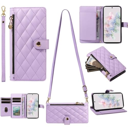 Miagon Cordino Cerniera Cover per OPPO A79 5G Rombico PU Pelle Portafoglio Custodia con Porta Carte di Credito Cellulare Regolabile Collana