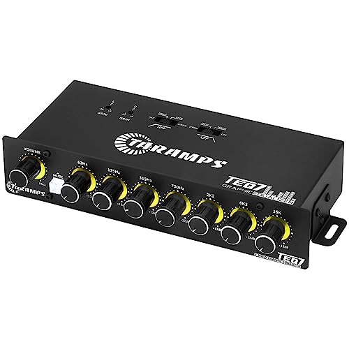 Taramp's TEQ 7 Stereo 7-Band Graphic Equalizer RCA Input 2 Channels HPF and LPF Filters Mute Function Car Audio Mixer Equalizer EQ, Best Control for Car, Boat, Motorcycle - TEQ7 Yellow