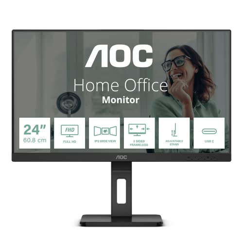 AOC 24P3CV - 24 Zoll Full HD Monitor, höhenverstellbar, Lautsprecher (1920x1080, 75 Hz, HDMI, DisplayPort (in/out), USB-C (65W PD), RJ45, USB Hub) schwarz