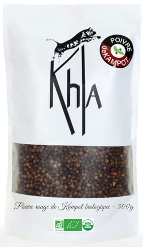 Khla - Poivre Rouge de Kampot Bio 500 g - Sachet Vrac Poivre en Grains - Recharge Moulin - Grand Cru, Doux & Fruité - Ingrédient Cuisine - Direct Producteur - Épice Asie - Origine Cambodge