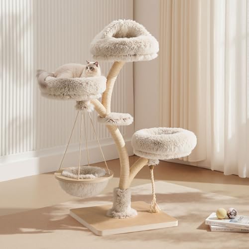 Fudajo Designer Cat Tree Branch Design 130 cm, Scratching Post with Plush and Sisal, Cat Climbing Tree with Hanging Bed - Image 2