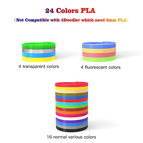 24 Assorted Colors 3D Pen Filament Refills PLA 1.75mm, Each Color 5 Meters (16 Feet), dikale 3D Printing Pen Filament Packs for Kids, Total 120 Meters-Bonus 250 Stencils eBooks — view 3