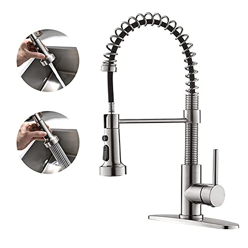 Super Brands Kitchen Sink Faucet Brushed Nickel, Kitchen Faucets with Pull Down Sprayer 20 Inch, Spring Kitchen Faucet with Deck Plate for 1 or 3 Hole Sink, Single Handle Kitchen Faucets Solid Brass Review Product Kitchen Sink Faucet Brushed Nickel, Kitchen Faucets with Pull Down Sprayer 20 Inch, Spring Kitchen Faucet with Deck Plate for 1 or 3 Hole Sink, Single Handle Kitchen Faucets Solid Brass