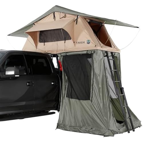 Overland Vehicle Systems LD TMBK 3 Soft Shell Roof Top Tent with Annex Combo, Tan Body & Green Rainfly with Green Annex