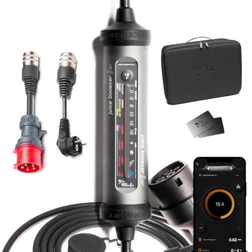 Juice Booster 3 Air Basic Set, Mobile Wallbox 11kW con App, Caricabatterie Auto Elettrica con Cavo Ricarica Auto Elettrica Tipo 2, Include Adattatore CEE16 Rosso 3 Fasi + EU Schuko