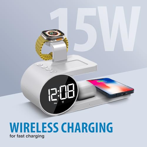 Brookstone BK15-5QC1D-WT 4-In-1 Wireless Charging Station: Stylish | Compatible For Iphone 15,14,13,12 Pro Max Series, All Iwatch Series, Compatible With Airpods 3,2 Pro| Wireless Charging Station With Clock. thumb #1