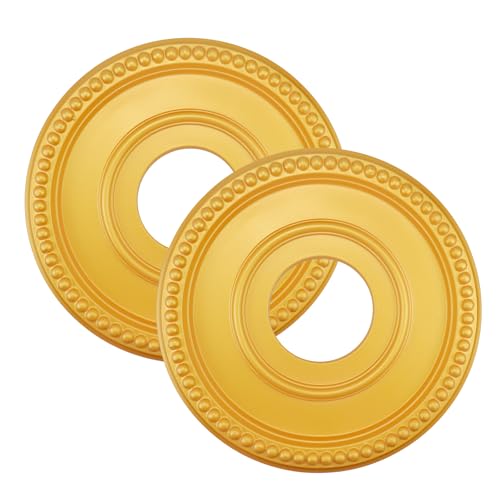 Image of 2 Pieces PU Ceiling Medallion,Ceiling Cover Plate Round Home Lighting Ceiling Medallion Decorative Ring for Light Fixtures Ceiling Fans Chandeliers,Gold