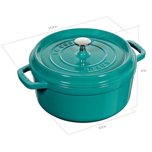 Image of STAUB Cast Iron Round Cocotte, Dutch Oven, 4-quart, serves 3-4, Made in France, Turquoise
