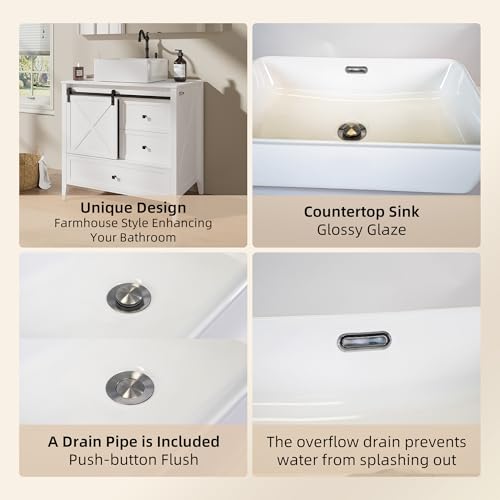 image for VNN Bathroom Vanity with Sink - 36 Inch Bathroom Vanity with Sink Cera