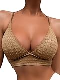 SOLY HUX Women's Criss Cross Lace Up Back Bikini Top Swimsuit Bathing Suit Tops Pure Brown M