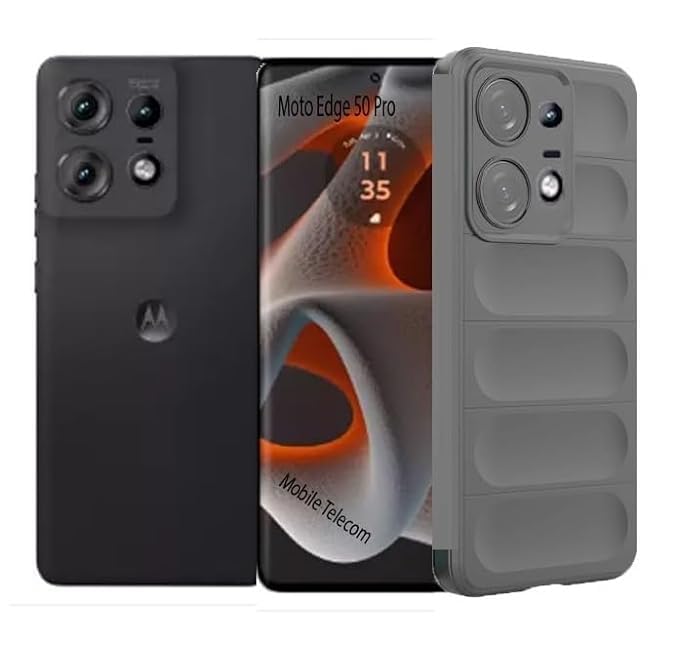 The Little Shop Liquid Silicon Back Case for Motorola Moto Edge 50 Pro 5G || Shockproof,Armoured Military Wave Case || Soft Flexible Silicon Matte case for Motorola Moto Edge 50 Pro 5G (Grey)