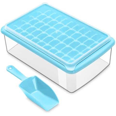 ARTLEO Ice Cube Tray with Lid and Bin for Freezer, Easy Release 55 Trapezium Ice Cube Tray with Cover, Storage Container, Scoop, Flexible Durable Plastic Nugget Ice Cube Mold & Bucket, BPA Free Cover