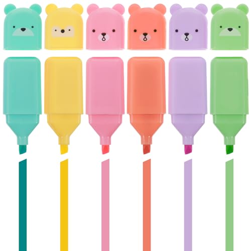 Mabor 6 Stück Mini Textmarker Set 1-5 mm Abgewinkelte Highlighter für Markieren von Texten und Absätzen, Schulbedarf(Rosa, Orange, Gelb, Blau, Lila, Grün)
