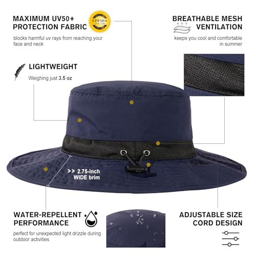 Image of Oversized XL XXL Waterproof Sun Hat for Big Heads Mesh Bucket Hat Wide Brim Adjustable Packable Hiking Beach Fishing