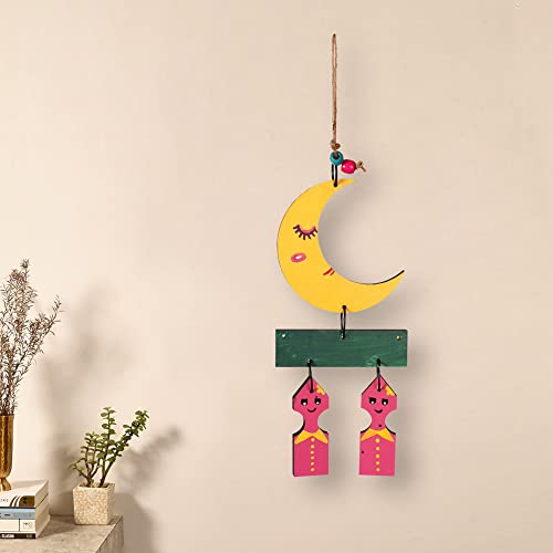 Image of Aakriti Art Creations Moony Brothers Wind Chime Multicolor | Handmade Wooden & Metal Windchimes for Home | Decorative Wind Chimes for Balcony, Garden, Living Room | Feng Shui Wind Chime Decor