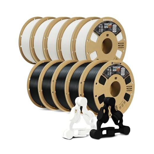 OVERTURE 10KG Bundle PETG 3D Printer Filament 1.75mm, Neatly Wound Durable PETG 10kg Spool (22.2lbs), Strong Toughness Filament, Fit Most FDM Printers (Black*5+White*5)