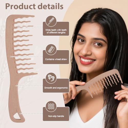 AUYAO Grobzinkenkamm Entwirrkamm Kamm mit Groben Zinken Pflegekamm Lockenkamm Breite Kamm Zahnkämme Breiter Zahnkamm Wide Tooth Comb Grobzinkenkamm für Verknotete/Lockiges/Krauses/Nasse/Feines Haare-B