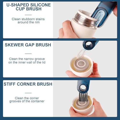 Image of SKYTONE 3 in 1 Cup Lid Gap Cleaning Brush Set, Multifunctional Insulation Bottle Cleaning Tools, Mutipurpose Tiny Silicone Cup Holder Cleaner, Home Kitchen Cleaning Tools (2)