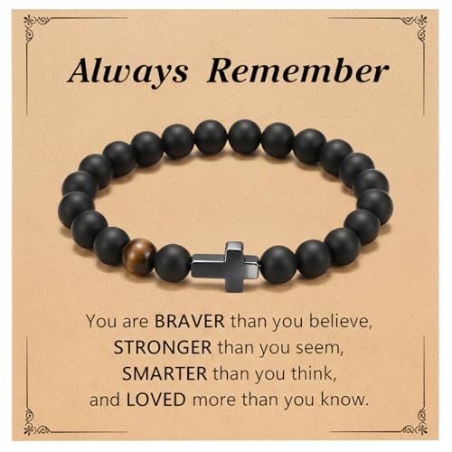 Pulsera de Cruz para Hombre con Piedra Natural y Cuerda Elástica miniatura 1