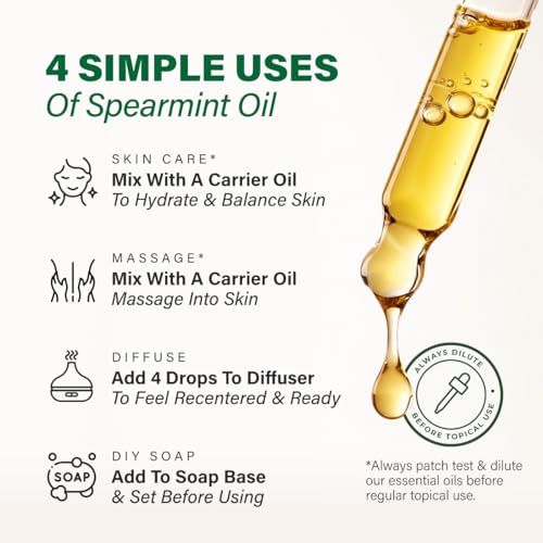 Image of 100% Pure Spearmint Oil - 4 Fl Oz Spearmint Essential Oil for Hair, Skin, Diffuser, Aromatherapy & DIY Soap Making Scent