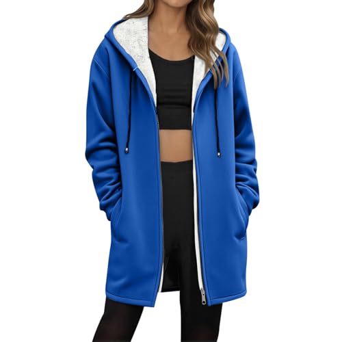 Ansenesna Winterjacke Damen Lang Warm Gefüttert Wintermantel Elegant Sweatjacke Mit Kapuze Teddyfleece Jacke Winter Innen Mit Fell Mantel Frauen Innenfell Damen-Jacken Teddyfutter Damenjacken