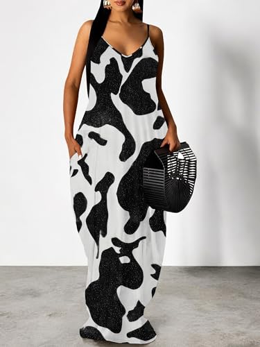 Image of Women's Summer Maxi Dress Spaghetti Strap Floral Boho Beach Long Sundress with Pockets