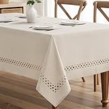 MIULEE Tovaglia in stile lino 140x260 cm rettangolare impermeabile e anti-macchia con design elegante a intaglio adatta per tavoli da pranzo cucina giardino e feste Beige