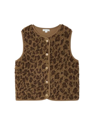 Vertbaudet Mädchen Teddyfleece-Weste mit Leopardenmuster braun...
