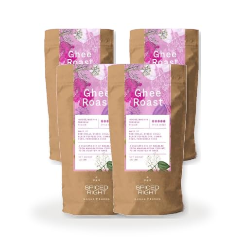 Image of Spiced Right Mangalore Ghee Roast Masala |Pack of 4 | 100g | Authentic Mangalorean Curry Spice Masala Blend for Chicken, Prawn, Mutton, and Veg Dishes - No Artificial Colouring or Flavouring.
