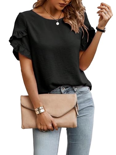 Image of Sugathari Elegant Top, Women's Solid Petal Sleeve Round Neck Ruffle Trim Top II Tops for Women /Girls (TOP 118)