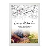 DEREGALOOS Póster Personalizado con Foto y Mapa de Coordenadas. Cuadro Decorativo y Marco con Nombres y Fecha. Regalo Romántico con Imagen para Parejas. Ideal para Aniversario (Mapa y Fecha + Foto)