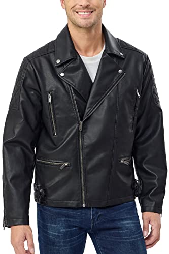 Fahsyee Men's Faux Leather Moto Jacket