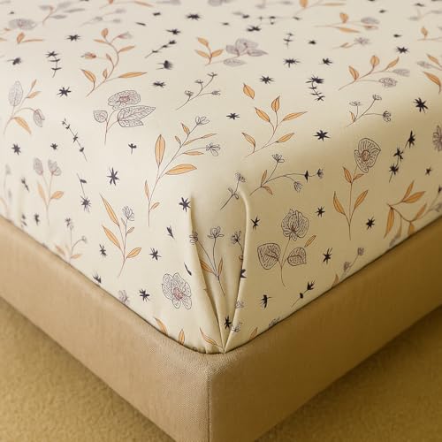 Image of BSB HOME Premium Cotton Elastic Fitted Bedsheets with 1 Pillow Covers |Leaf Printed Single Bed Elastic 220 TC Supersoft Breathable & Wrinklefree | for 72x36+6 Inches, Almonds and Green