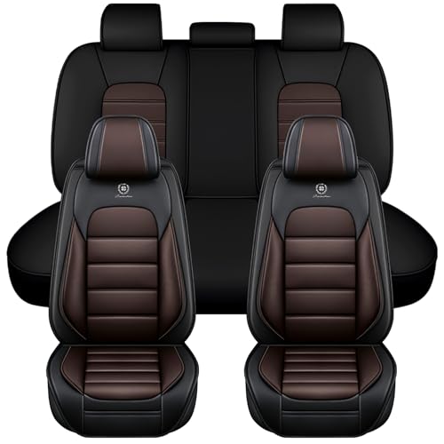 Image of Full Seat Covers for Volkswagen Golf SportWagen 2015-2019, Black-Coffee | Leather, waterproof full coverage, non-slip and scratch-resistant, all-seat protection for daily commuting