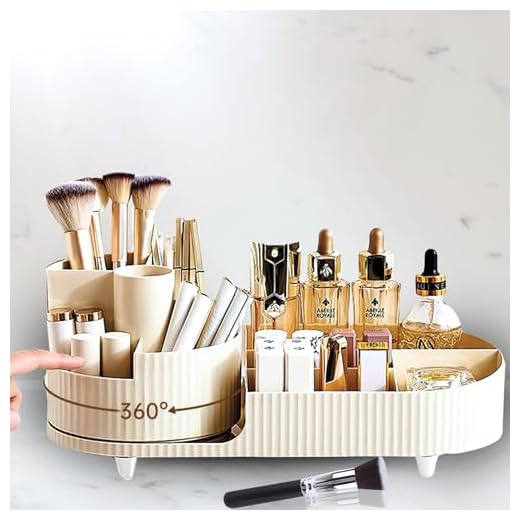 Organizador de Maquillaje, Organizador de Cosméticos, Makeup Organizer + Folleto Trucos Maquillaje y Brocha Plana, Caja Organizadora de Maquillaje, Skincare Organizer, Arrumacao Maquilhagem (Beige)