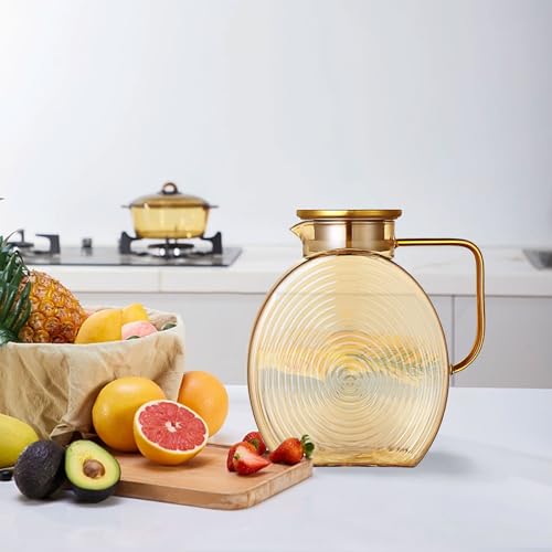 Foto von 2.2 Liter 74 Unzen Glaskaraffe Karaffe Glaskanne Wasserkaraffe mit Deckel Glas Wasserkrug Glaskrug