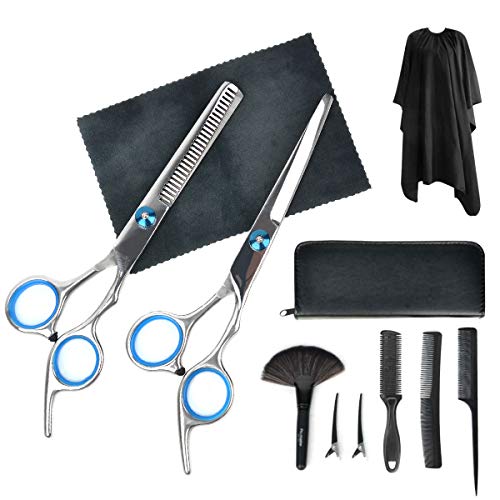 Professional Hair Cutting Scissors set 10PCS Hair Cutting Scissors Kit, Thinning Shears, Hair Razor Comb, Clips, Cape, Hairdressing Scissors Kit, Barber set, Hair Cutting Shears Set