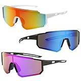 JazRvr 3 Stück Schnelle Brille, Ski Sonnenbrille, UV400 Schutz für Outdoor-Aktivitäten wie Radfahren, Laufen und Skifahren, Weißer Rahmen mit Orange Tönung, Schwarzer Rahmen mit Blau und Lila Tönung