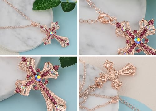 Image of Alilang Silvery Tone Religious Cross Pendant Necklace w /Aquamarine Blue Or Clear Crystal Rhinestones