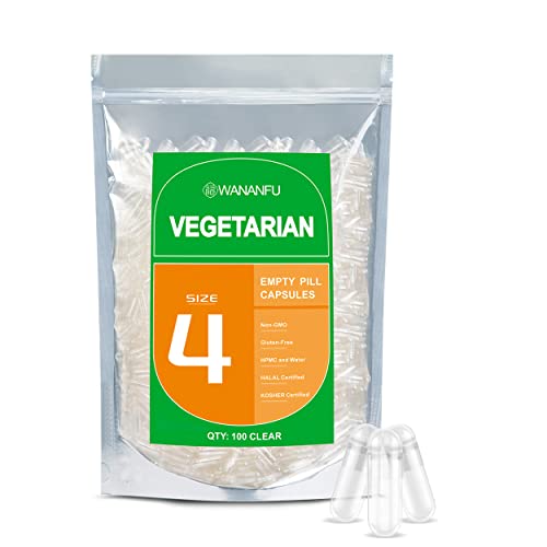 WANANFU Capsule Vuote Vegetali Taglia 4 (100 unità), Compatibile con macchina riempimento capsule taglia 4 (opercolatrice 4)