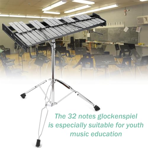 Image of 32 Note Percussion Glockenspiel Bell Kit, Percussion Xylophone with 2 Mallets, Adjustable Glockenspiel Stand, Carring Bag, Xylophone Instrument