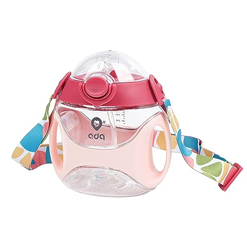 Image of wooshwa Baby Straw Water Bottle with Handles and Strap, Portable Travel Toddler Cup for School,11 Ounce(Pink)